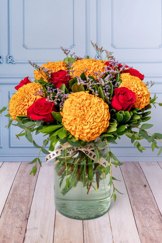 Fiesta Eterna - Cempasúchil y Rosa Roja