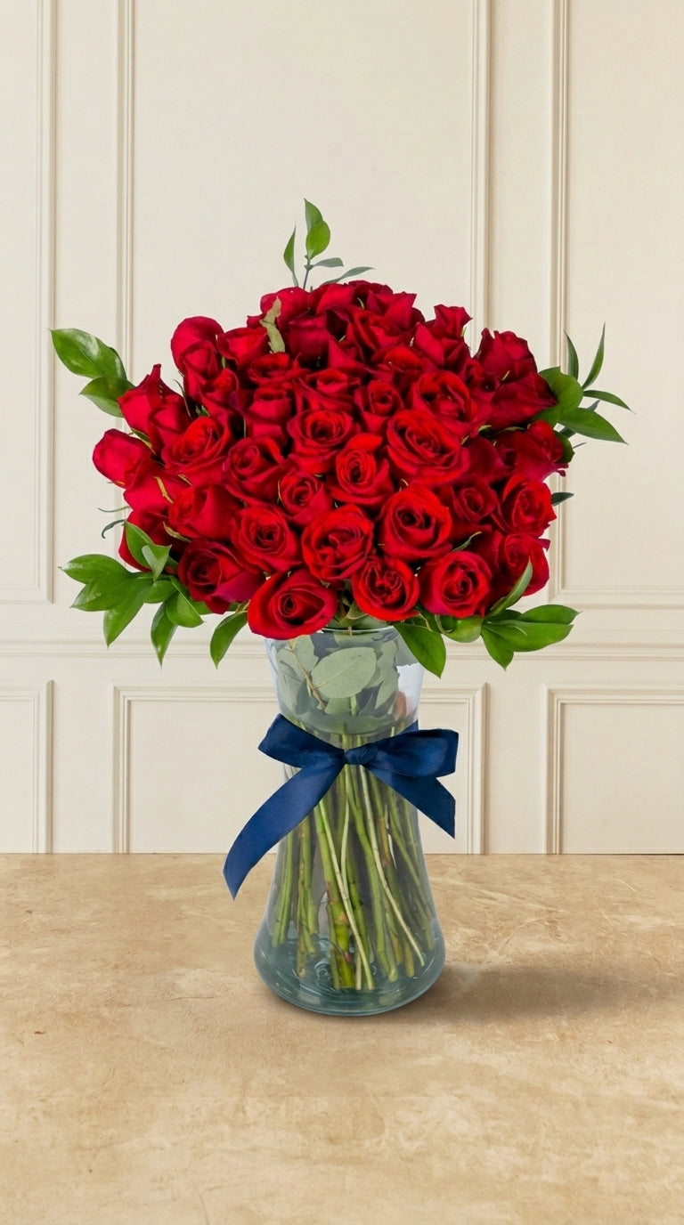 50 Rosas Rojas - En Florero D2T | MJO
