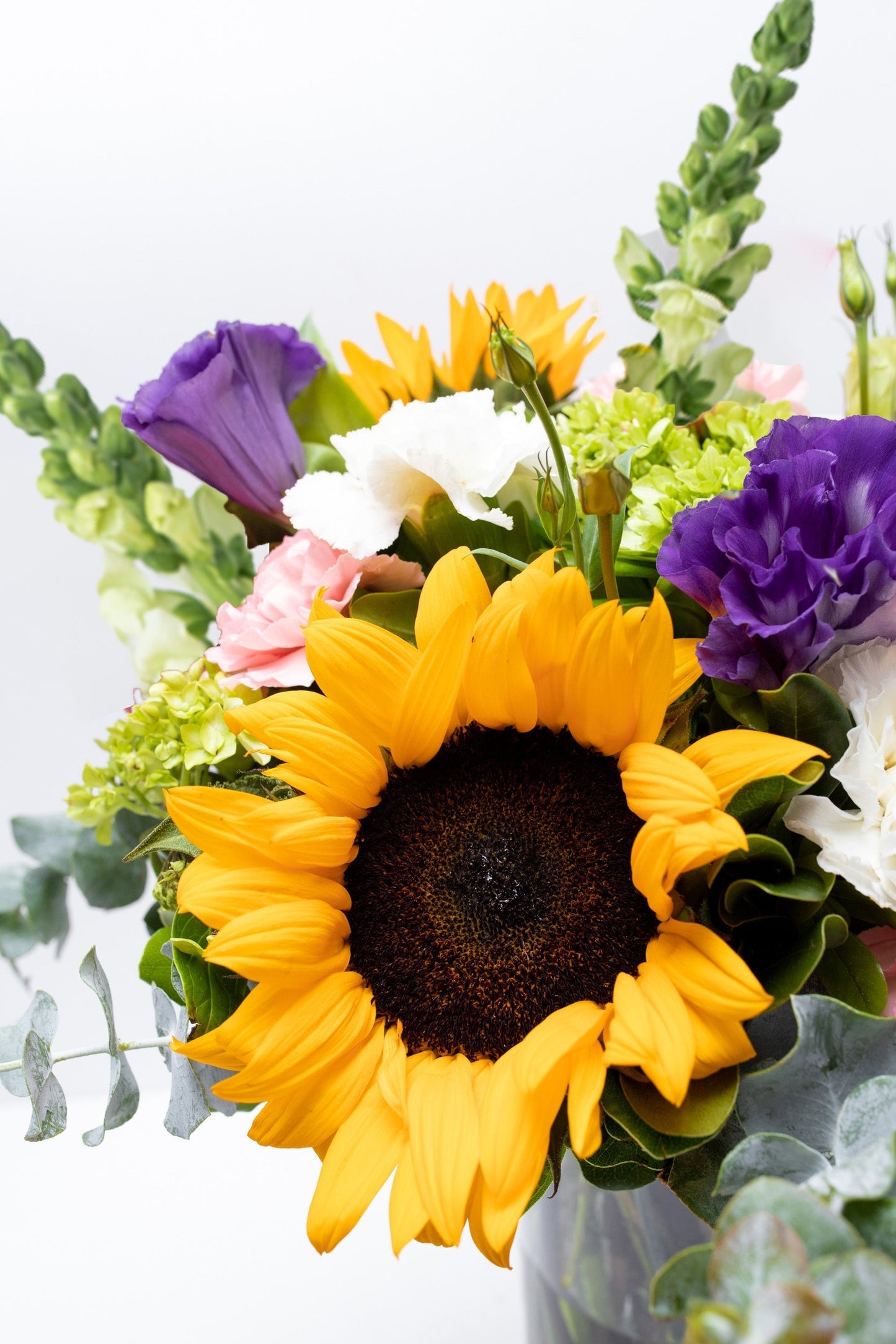 Exciting // Sunflower, Pink and White Carnation, Hydrangea