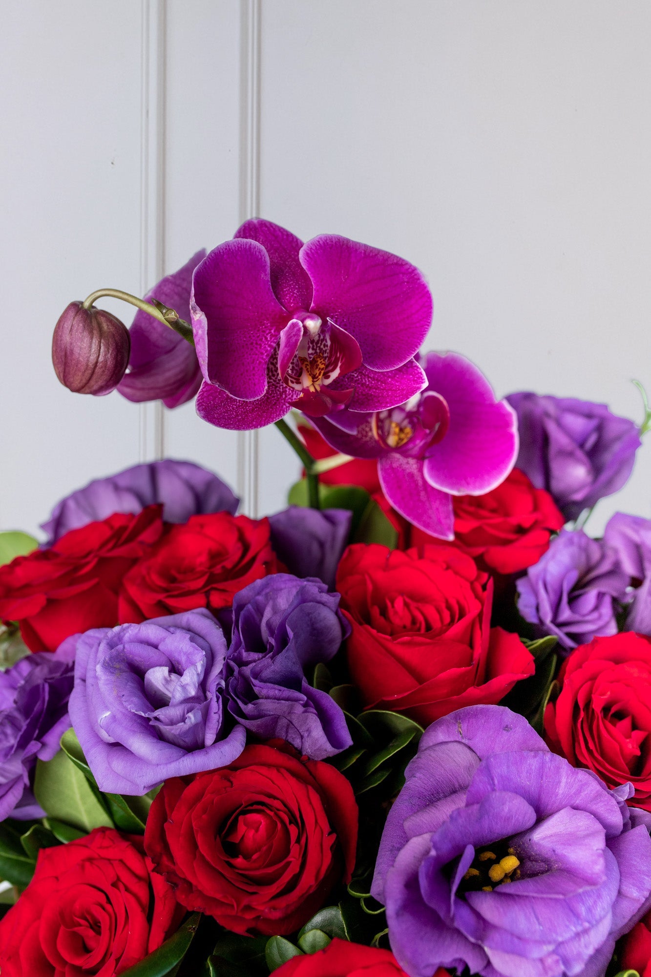 Red Blackberry - Red Rose, Purple Lisianthus and Orchid