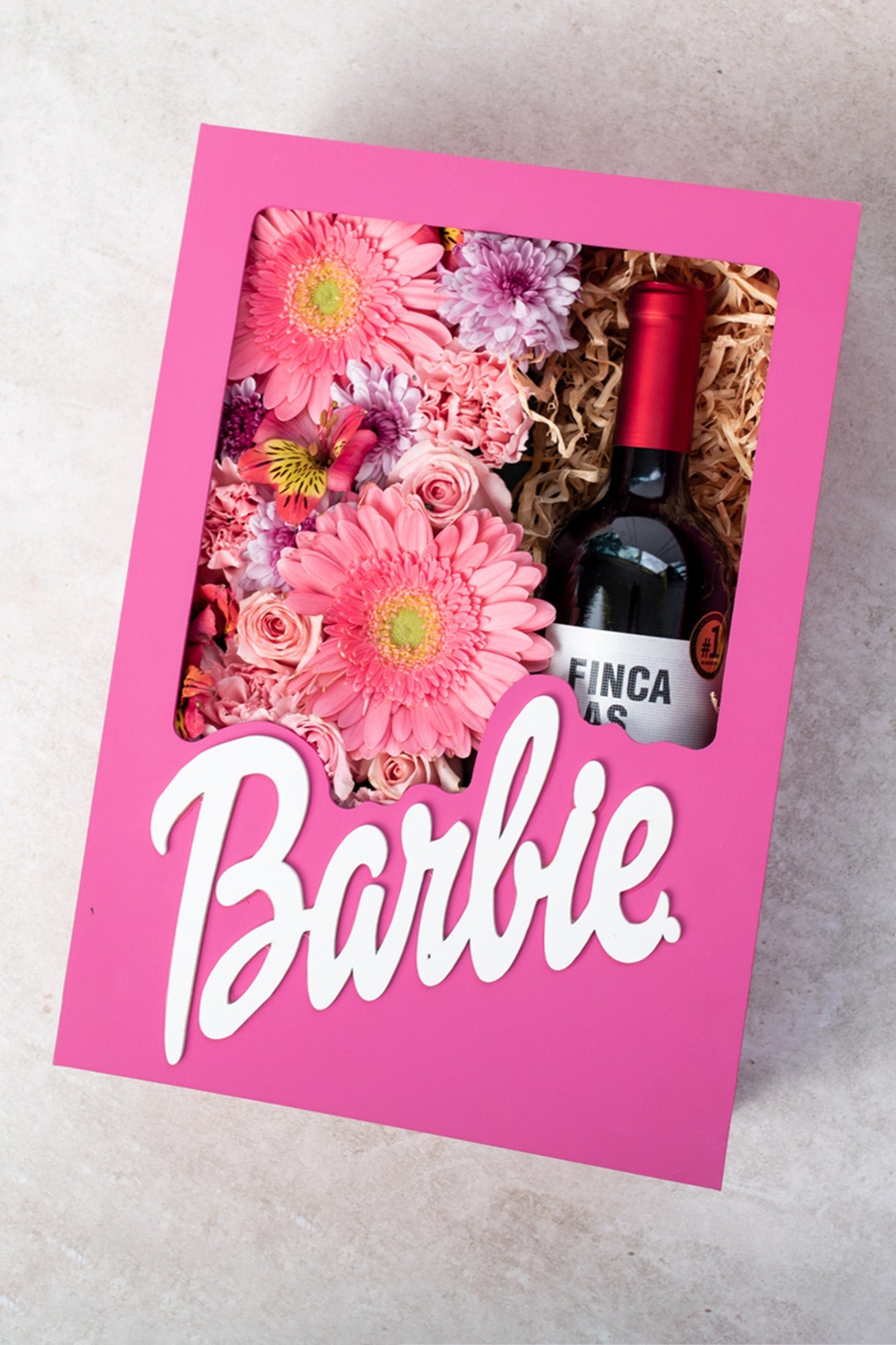 Barbie Girl with Wine - Box of Flowers and Wine