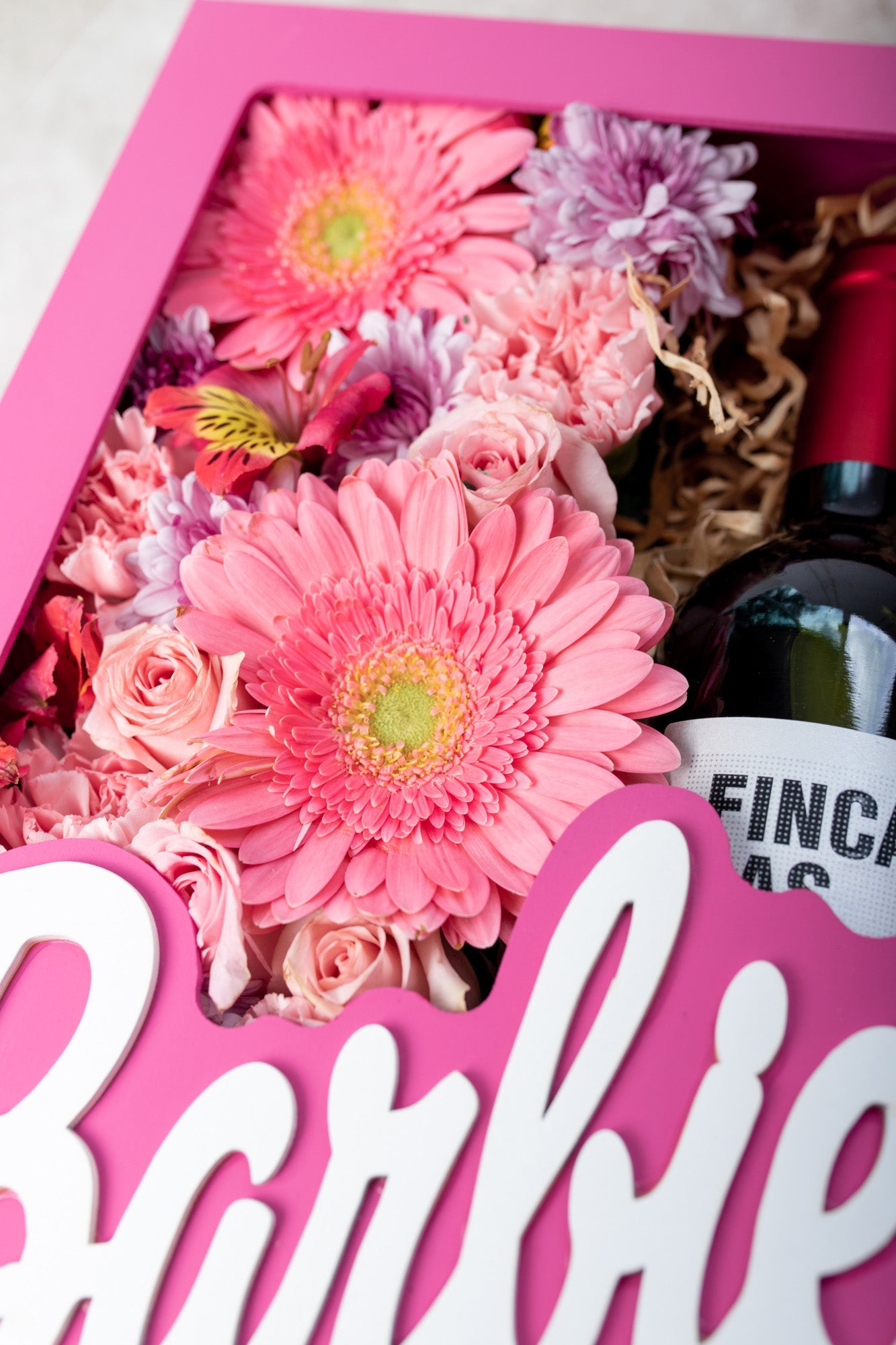 Barbie Girl with Wine - Box of Flowers and Wine