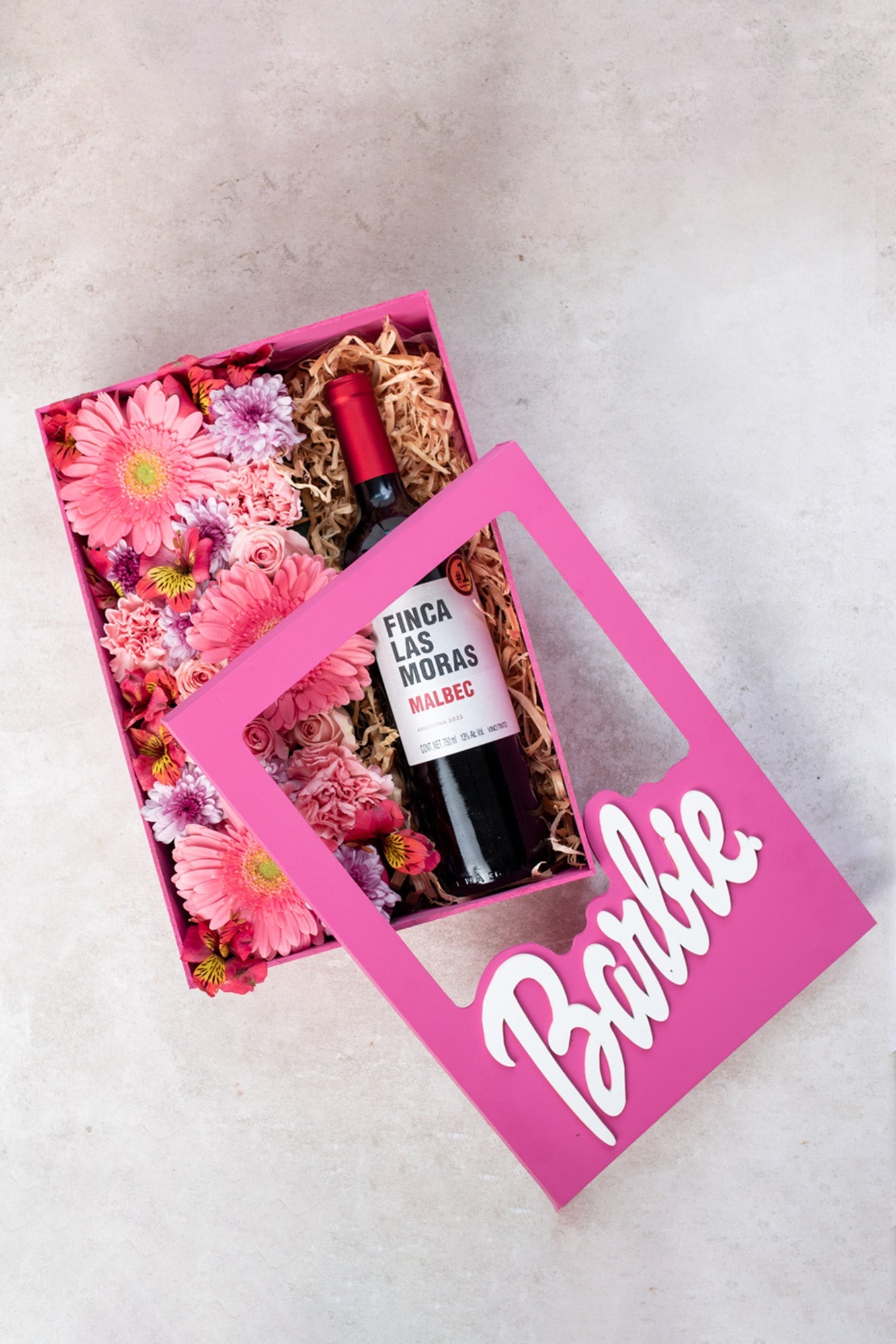Barbie Girl with Wine - Box of Flowers and Wine