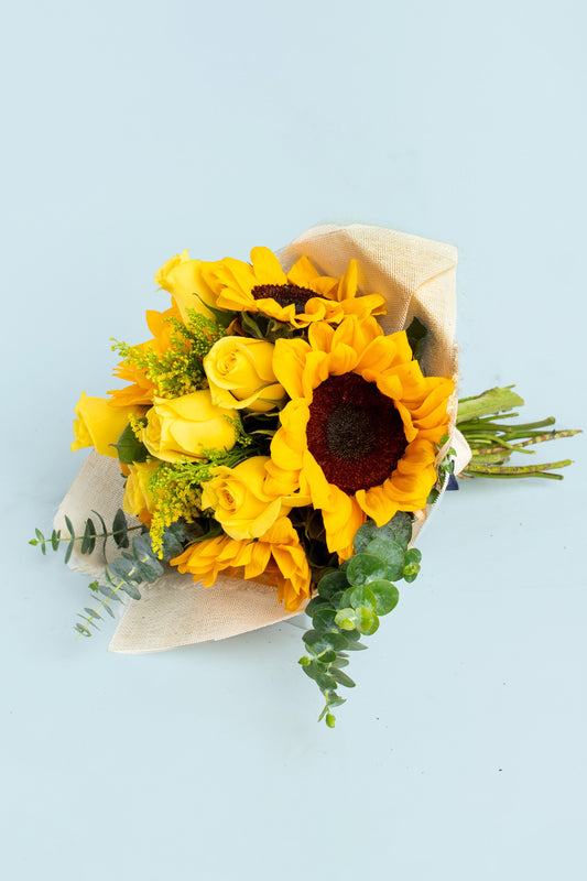 Ramo Girasol y Rosa Amarilla - Envoltura Yute XAL