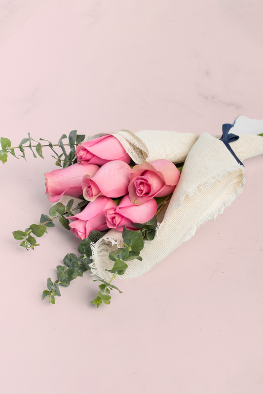 Ramo 6 Rosas Rosas - Envoltura Yute AGS
