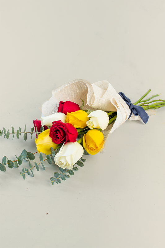 Ramo 9 Rosas Mix - Envoltura Yute AGS