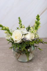 Centerpiece 8 - White Rose with Dog and Eucalyptus