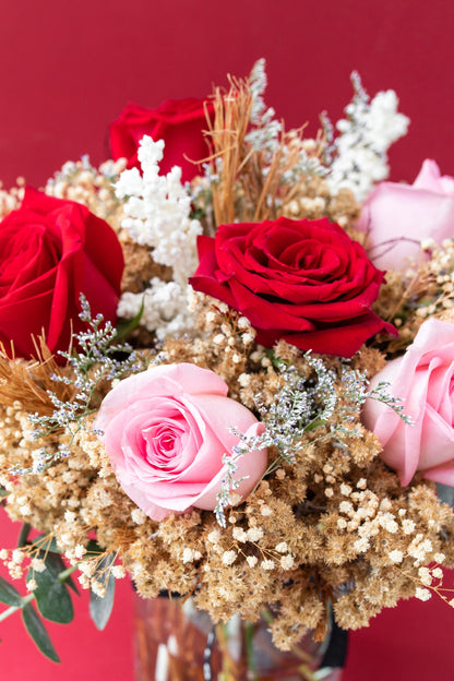 Think of Me - Red and Clear Rose in Glass