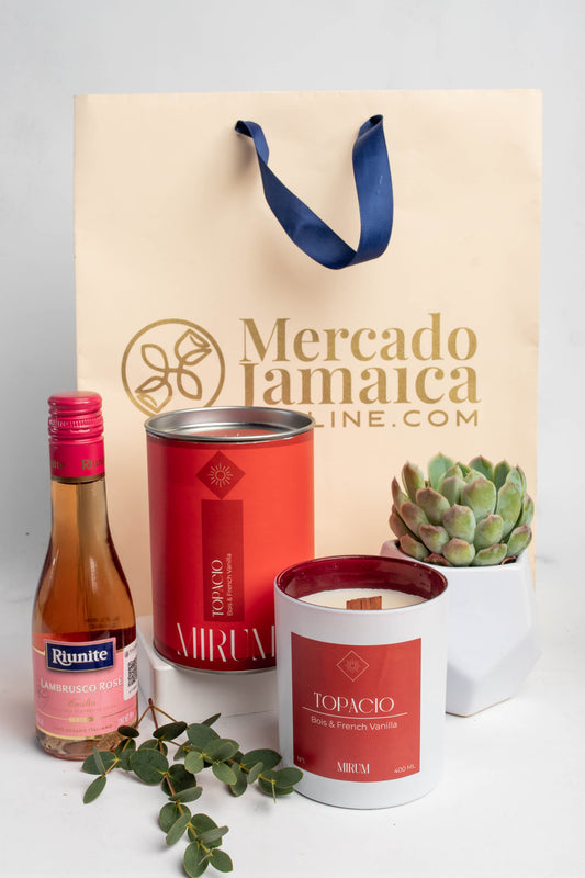 Kit Vela Mirium Topacio - con Vino Rosado y Suculenta