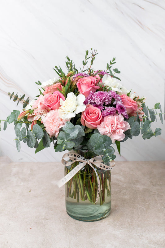 Fuego MOM - Rosa Clarita, Clavel Rosa y Blanco Cuau. Izc.