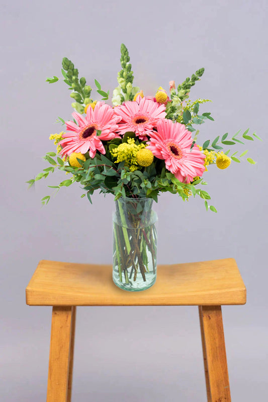 Optimista - Gerbera Rosa, Craspedía Amarilla XAL