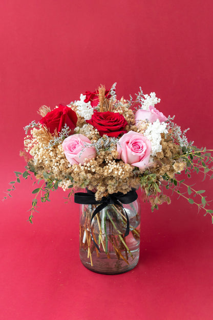 Think of Me - Red and Clear Rose in Glass