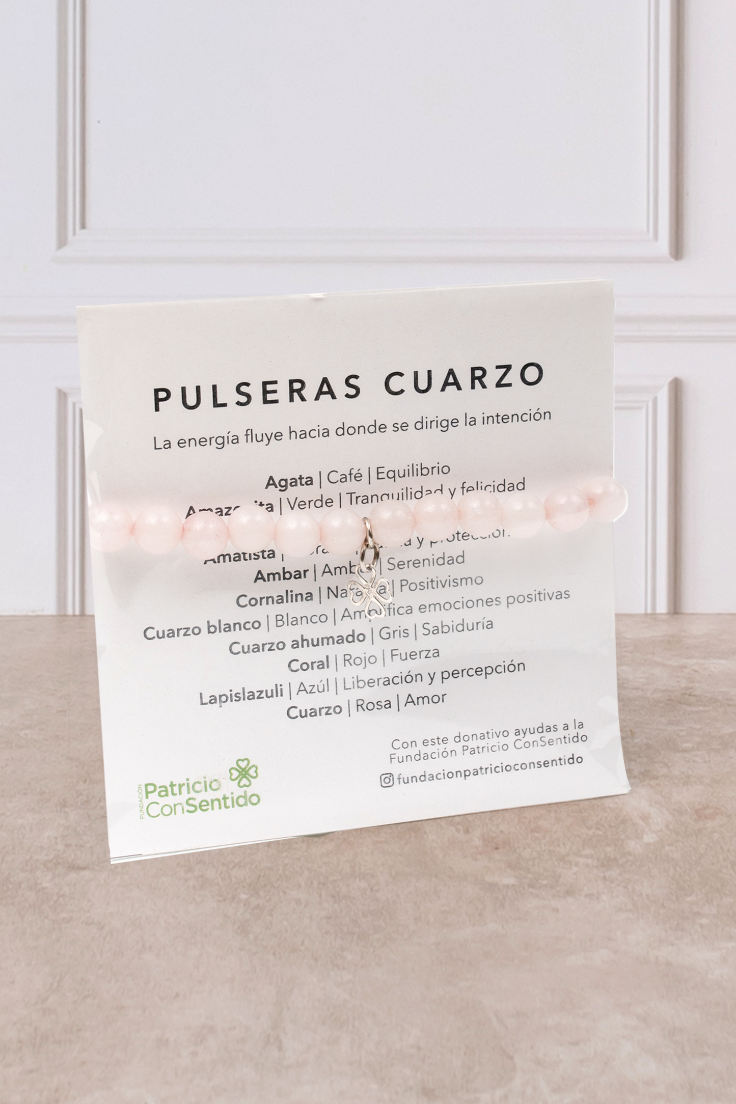 Pulsera Cuarzo + Luz Eterna - Lilium y Clavel Blanco