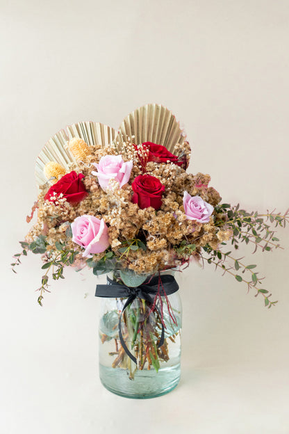 Roma - Rosa Roja, Clara y Abanico en Vidrio