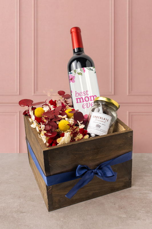 Arca Gourmet "Best Mom Ever" MOM – Vino, Chocolates & Flores Preservadas