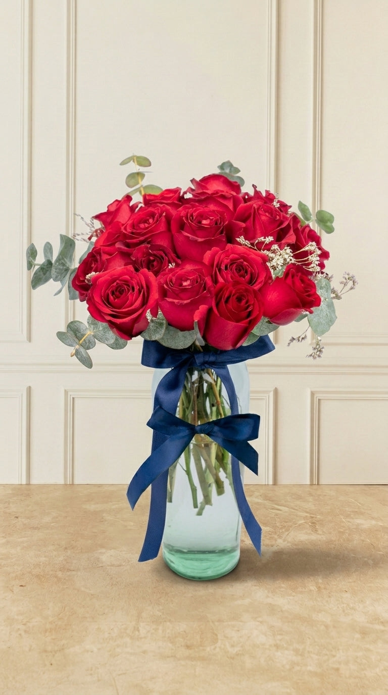 20 Rosas Rojas con Limonium - En Barcelo | MJO