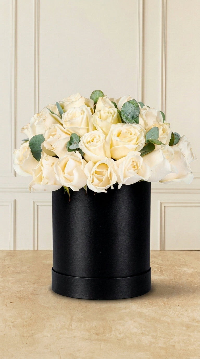 Caja Jumbo 30 Rosas Blancas - En Caja Negra | MJO