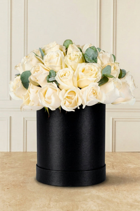 Caja Jumbo 30 Rosas Blancas - En Caja Negra | MJO