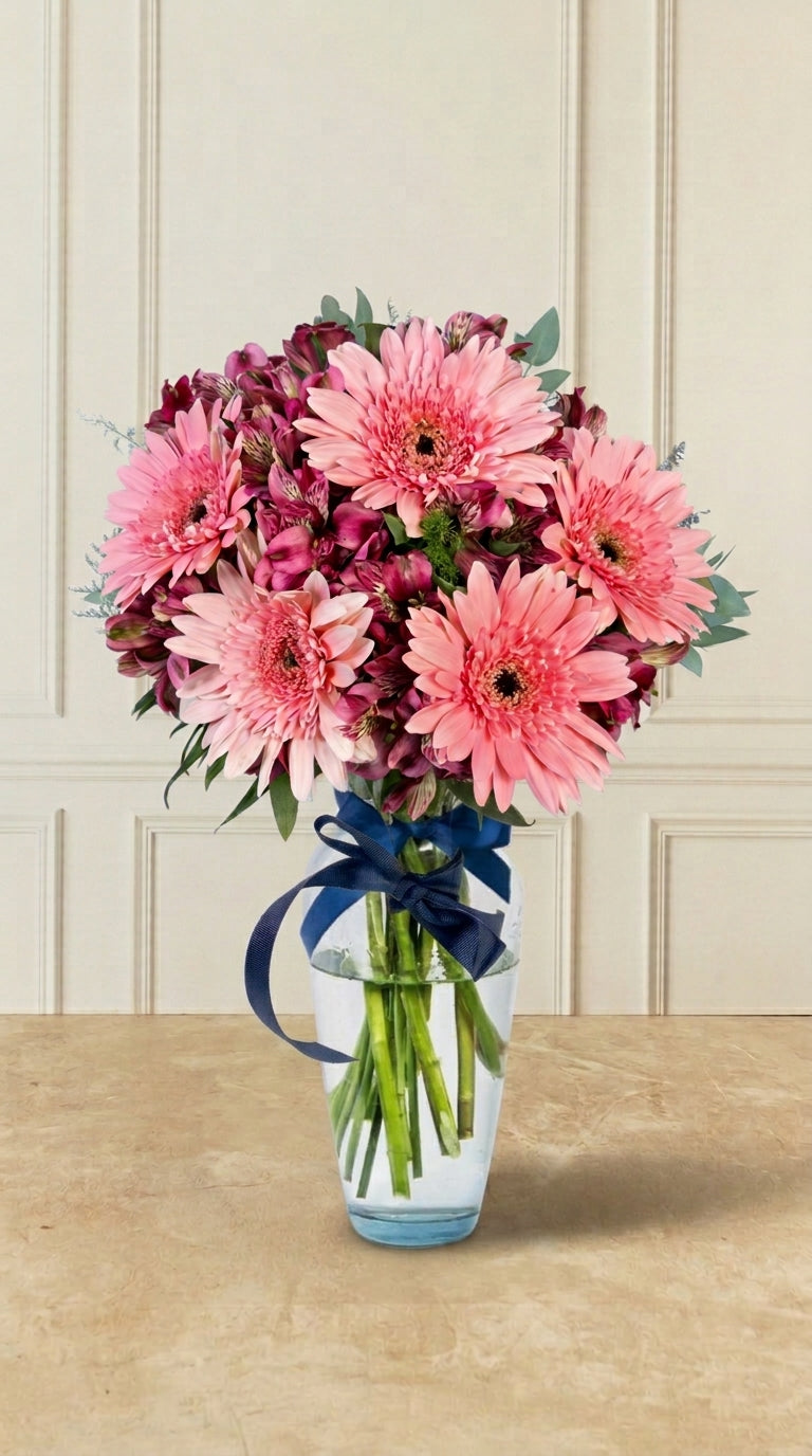 5 Gerberas Rosas y Astromelias Rosadas - En Barcelo | MJO