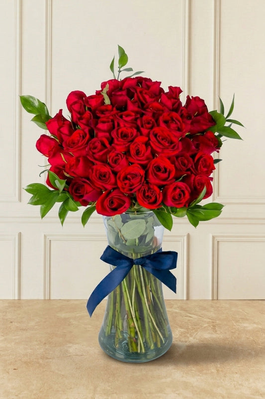 50 Rosas Rojas - En Florero D2T | MJO
