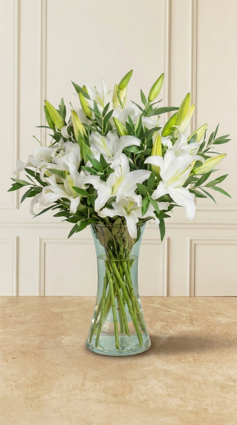 Joya Cautivadora - 7 Lirios Blancos en Florero D2T | MJO