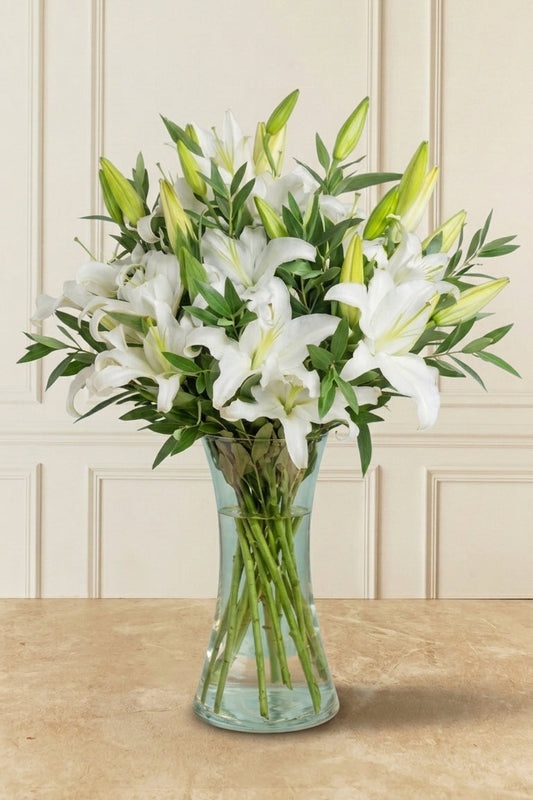 Joya Cautivadora - 7 Lirios Blancos en Florero D2T | MJO