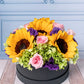 Canasta de Girasoles - Girasol, Rosa Clarita y Hortensia Verde