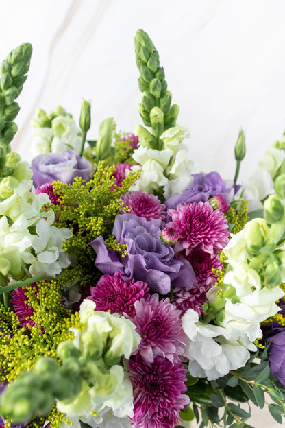 Northern Lights - Purple Lisianthus, Morelianas and White Dogwood