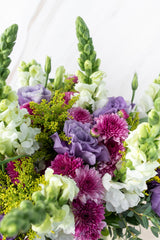 Aurora Borealis // Purple Lisianthus, Morelianas and White Dogwood