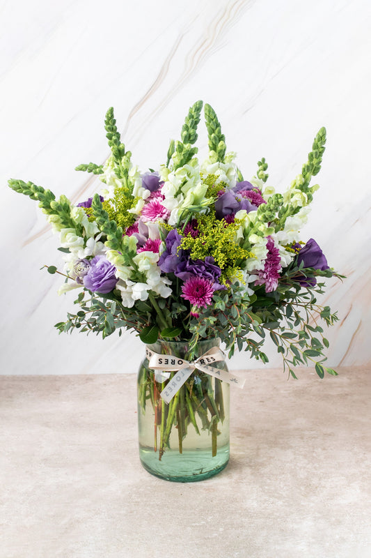 Aurora Boreal - Lisianthus Morada, Morelianas y Perrito Blanco