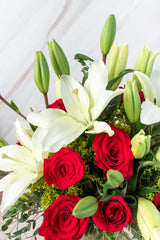 Carmine / Red Roses and White Lilium