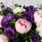 Jardín de Amor - Peonia Rosa, Lisianthus Morado y Clavel Blanco GDL