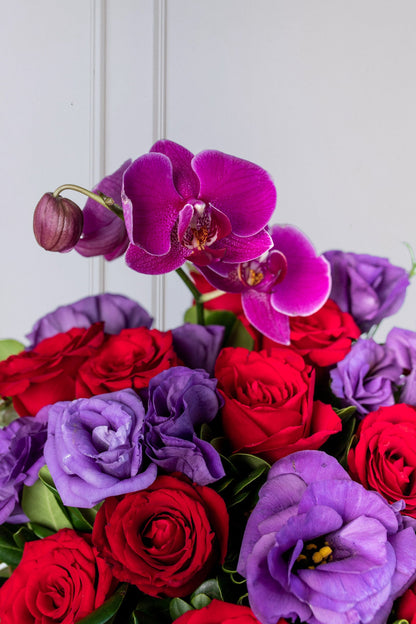 Red Blackberry - Red Rose, Purple Lisianthus and Orchid