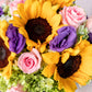 Canasta de Girasoles - Girasol, Rosa Clarita y Hortensia Verde