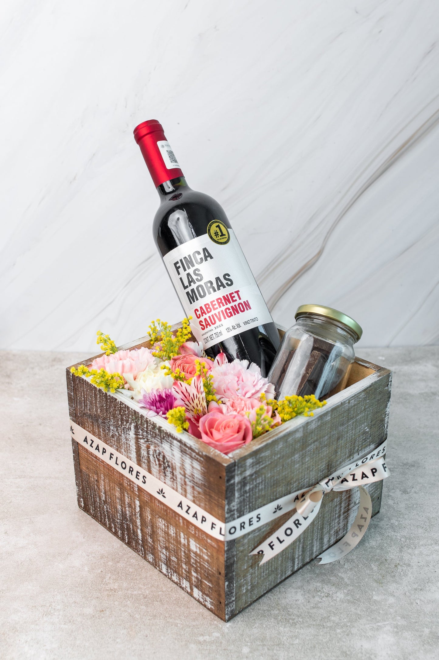 Flores con Chocolate y Vino.