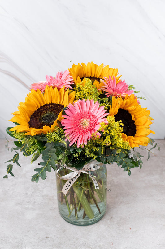 Por Siempre - Girasoles y Gerbera Rosa Cun