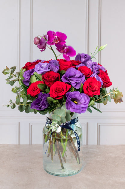Red Blackberry - Red Rose, Purple Lisianthus and Orchid