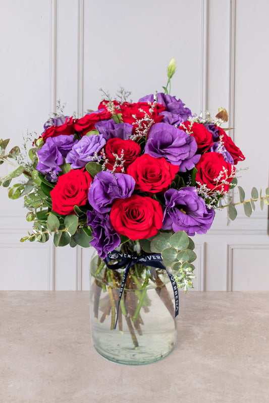 París - Rosa Roja y Lisianthus Morado Cun